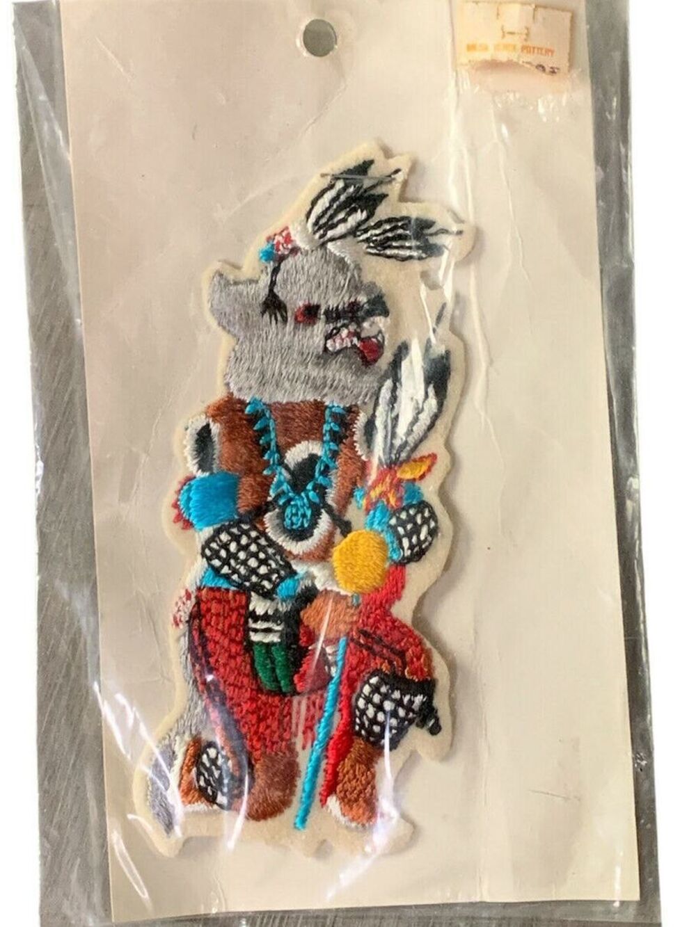 VTG 4 1/4" HOPI NATIVE AMERICAN EMBROIDERED PATCH Kweo Wolf Kachina New